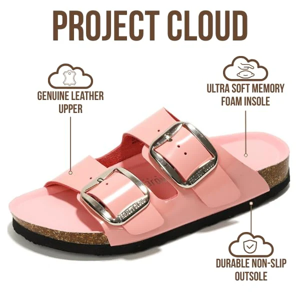 Project Cloud Women's | 100% Genuine Leather Women Flat Sandals | ProjectPlush | Lightweight | Non-Slip - Santorini - Image 100