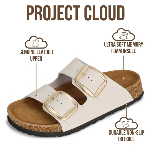 Project Cloud Women's | 100% Genuine Leather Women Flat Sandals | ProjectPlush | Lightweight | Non-Slip - Santorini - Image 137