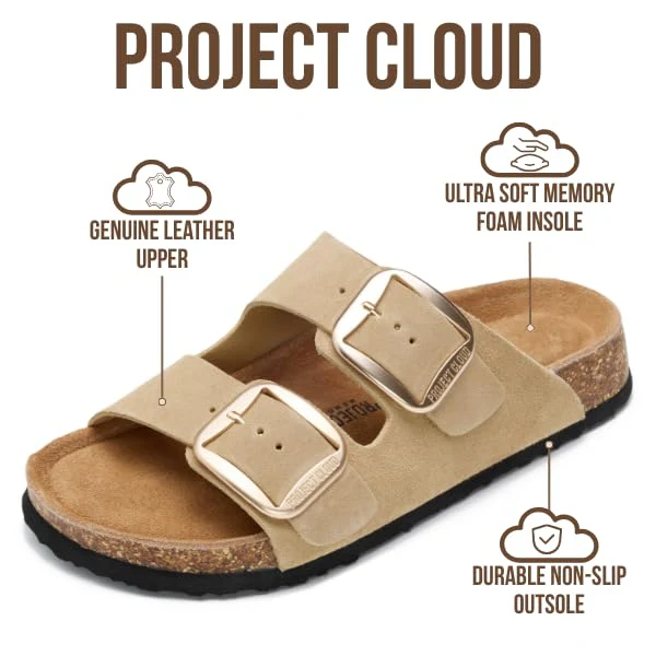 Project Cloud Women's | 100% Genuine Leather Women Flat Sandals | ProjectPlush | Lightweight | Non-Slip - Santorini - Image 3