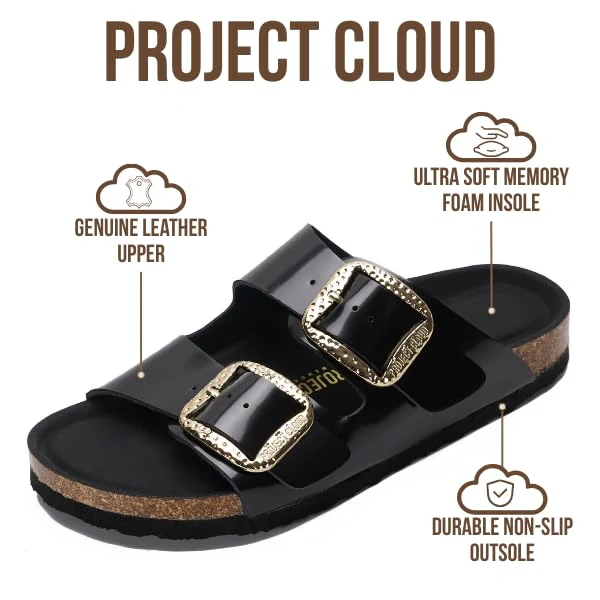 Project Cloud Women's | 100% Genuine Leather Women Flat Sandals | ProjectPlush | Lightweight | Non-Slip - Santorini - Image 75