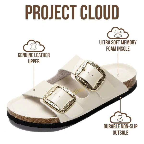 Project Cloud Women's | 100% Genuine Leather Women Flat Sandals | ProjectPlush | Lightweight | Non-Slip - Santorini - Image 80
