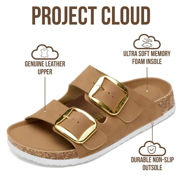 Project Cloud Women's | 100% Genuine Leather Women Flat Sandals | ProjectPlush | Lightweight | Non-Slip - Santorini - Image 90