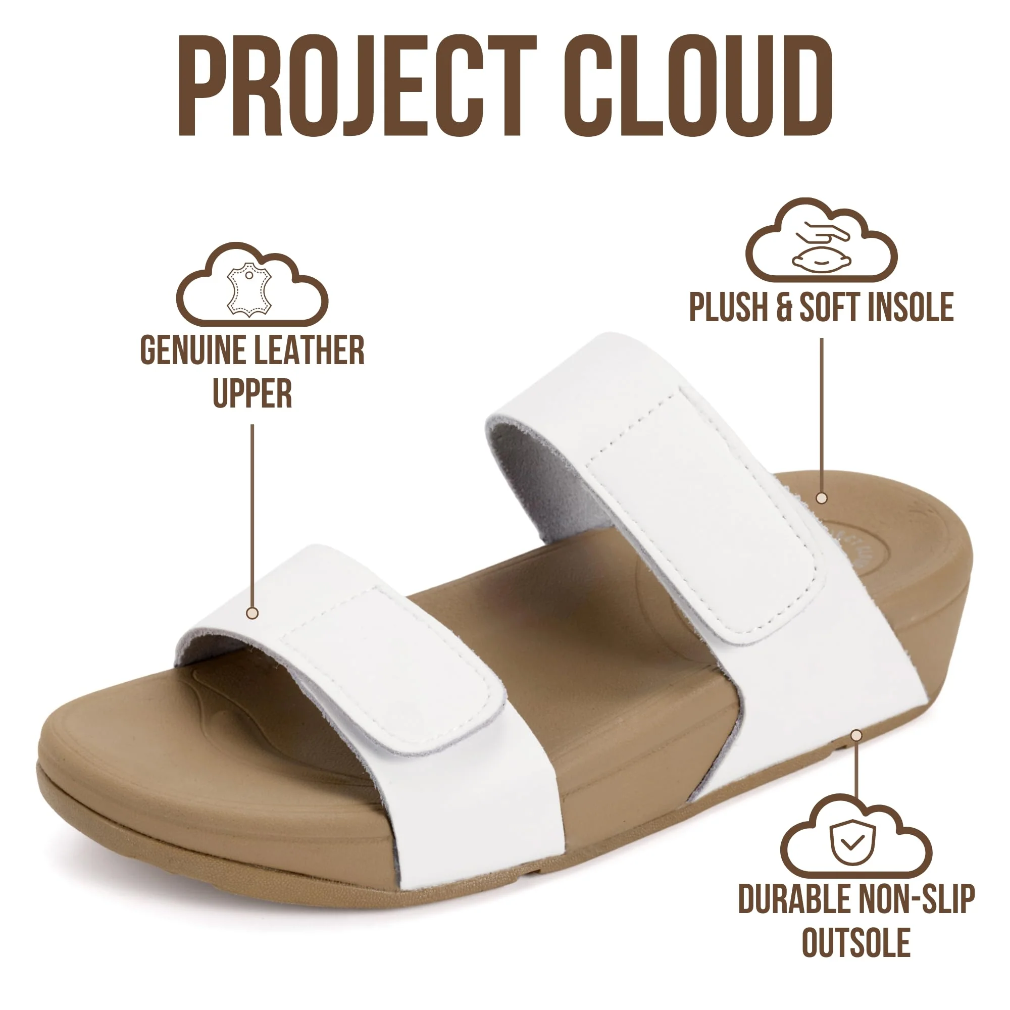 Project Cloud Women's | Genuine Leather Platform Sandals | Adjustable Double Strap | Lightweight | Non-Slip - Adee - Image 3