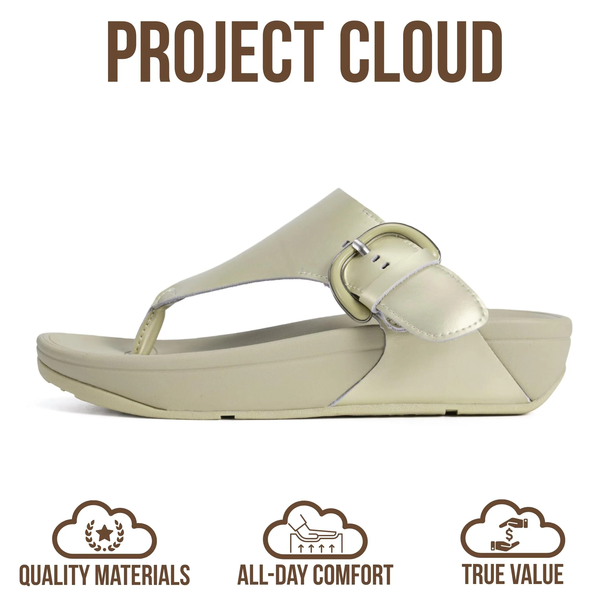 Project Cloud Women's | Leather Thong Sandals | Adjustable Buckle | Plush and Soft Insole | Lightweight | Non-Slip - Arlee Buckle - Image 12