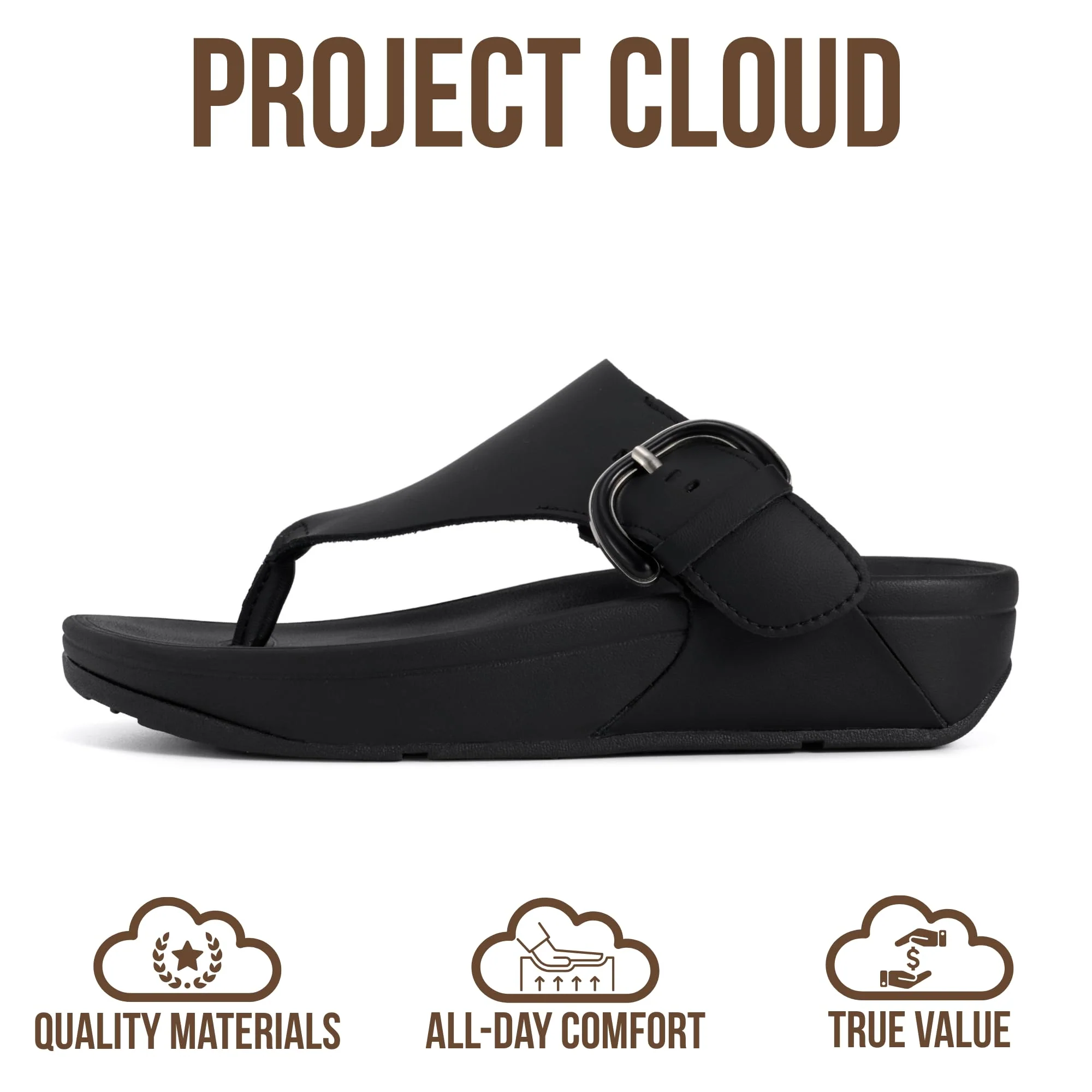 Project Cloud Women's | Leather Thong Sandals | Adjustable Buckle | Plush and Soft Insole | Lightweight | Non-Slip - Arlee Buckle - Image 16