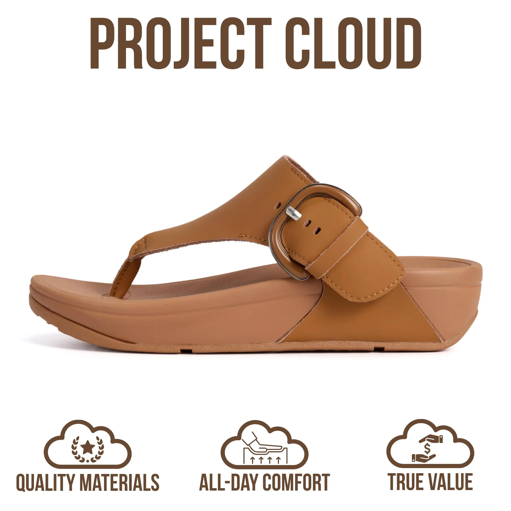 Project Cloud Women's | Leather Thong Sandals | Adjustable Buckle | Plush and Soft Insole | Lightweight | Non-Slip - Arlee Buckle - Image 4