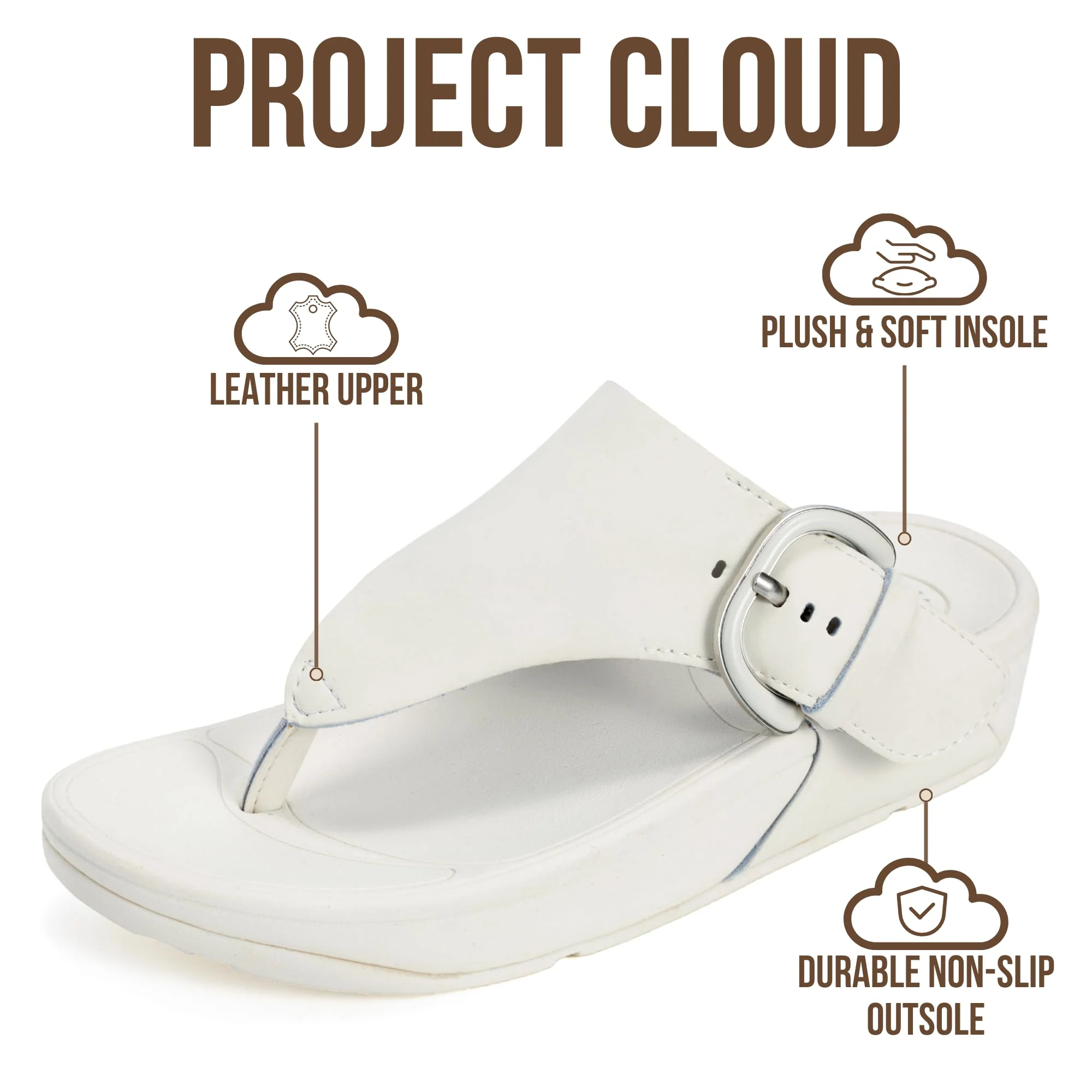 Project Cloud Women's | Leather Thong Sandals | Adjustable Buckle | Plush and Soft Insole | Lightweight | Non-Slip - Arlee Buckle - Image 7