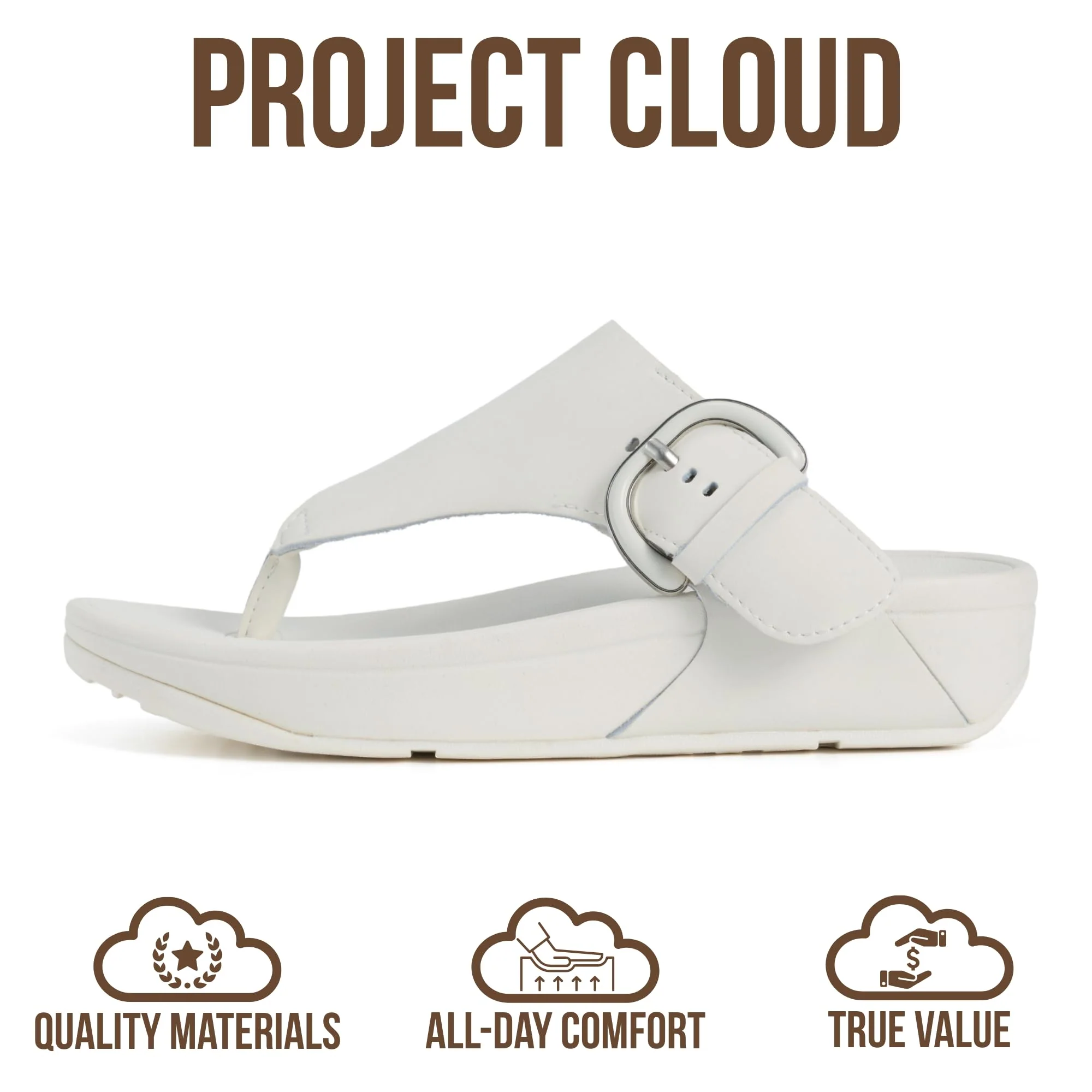 Project Cloud Women's | Leather Thong Sandals | Adjustable Buckle | Plush and Soft Insole | Lightweight | Non-Slip - Arlee Buckle - Image 8