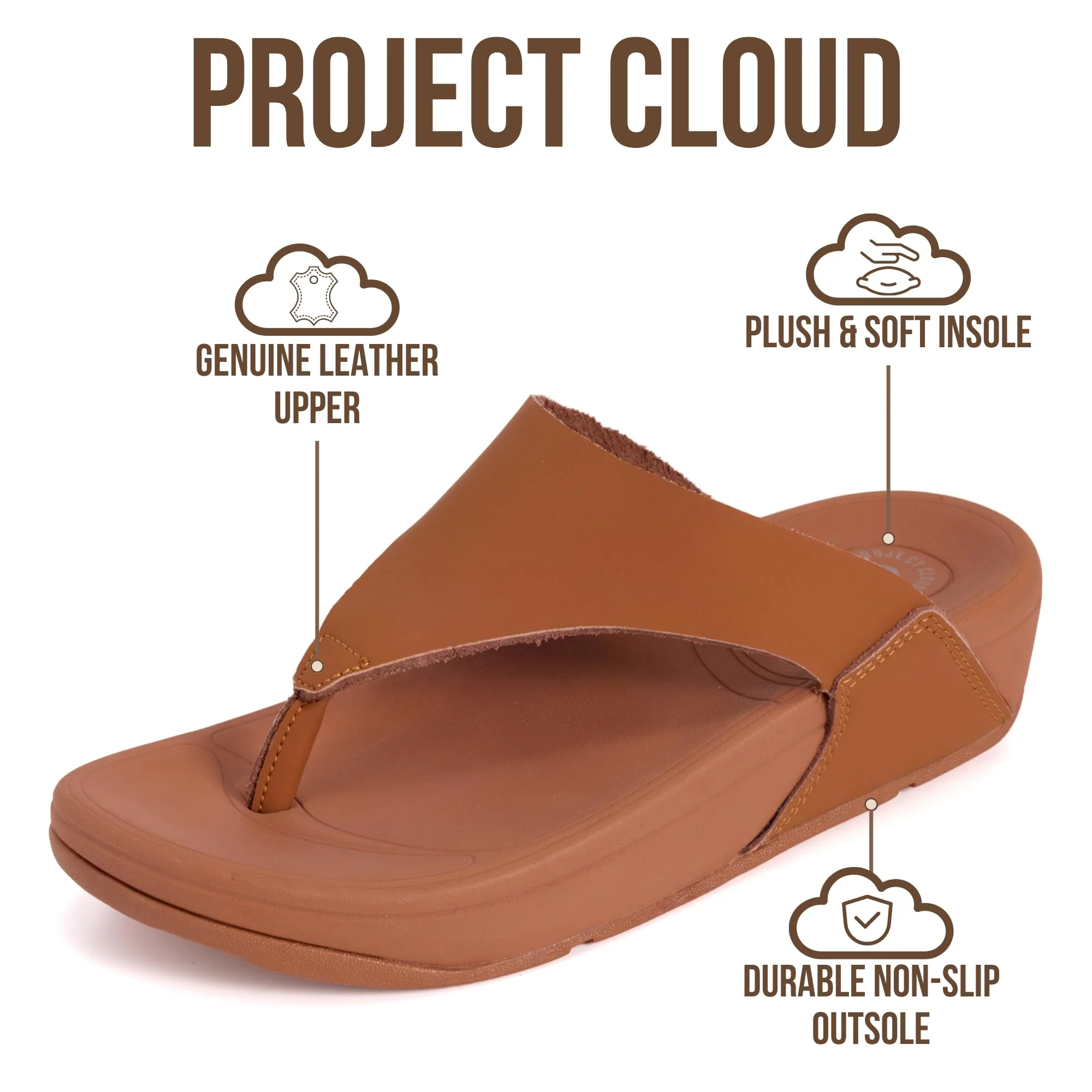 Project Cloud Women's | Genuine Leather Thong Flip Flops | Plush and Soft Insole | Lightweight | Non-Slip - Arlo - Image 13