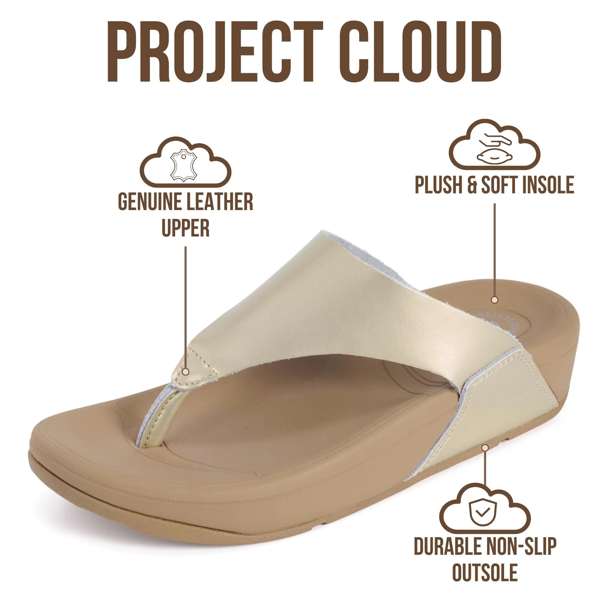 Project Cloud Women's | Genuine Leather Thong Flip Flops | Plush and Soft Insole | Lightweight | Non-Slip - Arlo - Image 3