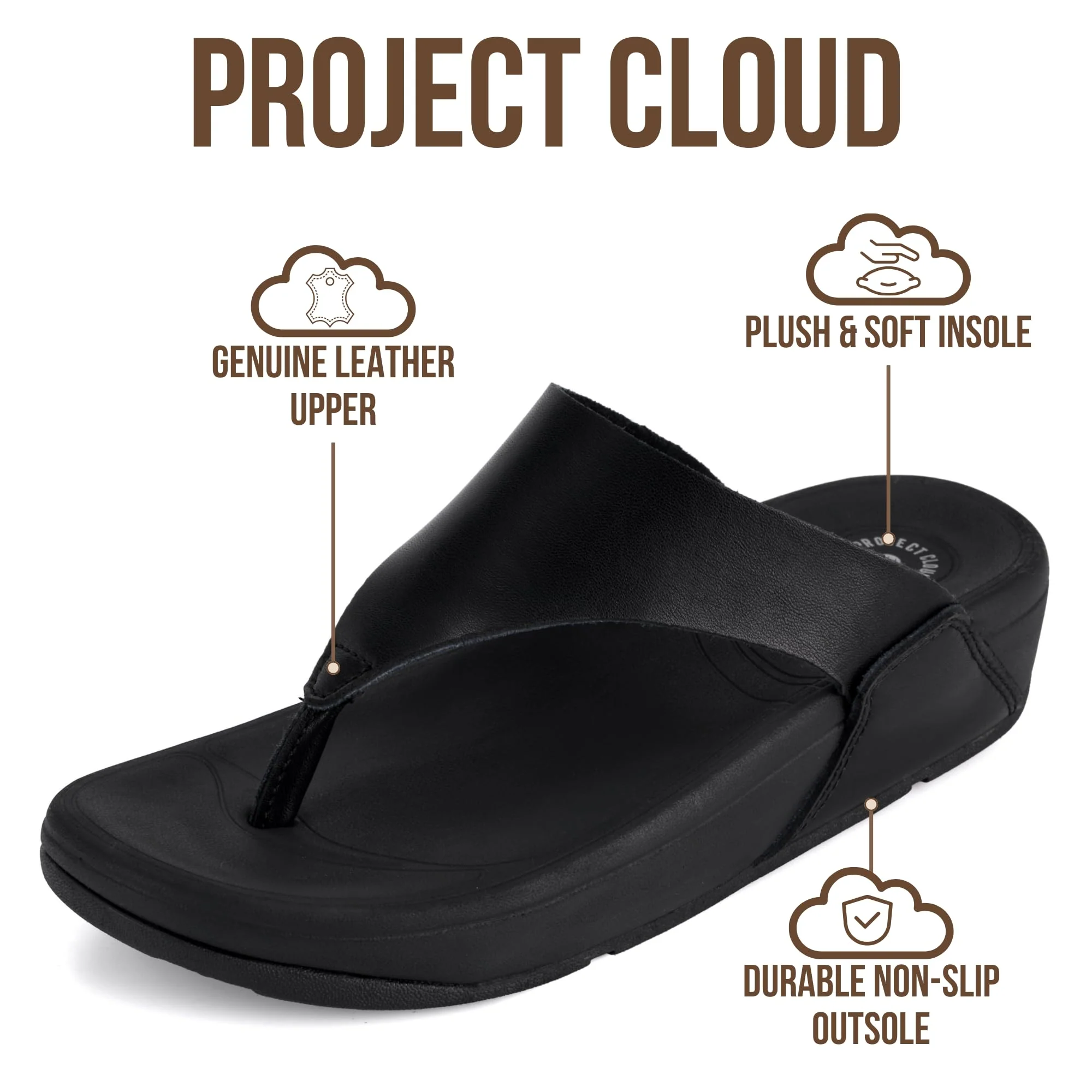 Project Cloud Women's | Genuine Leather Thong Flip Flops | Plush and Soft Insole | Lightweight | Non-Slip - Arlo - Image 8