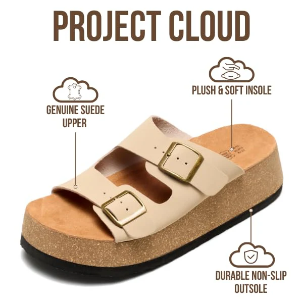 Project Cloud Women's | 100% Genuine Leather Platform Sandals for Women | Plush & Soft Insole | Lightweight | Non-Slip - Barcelona - Image 3