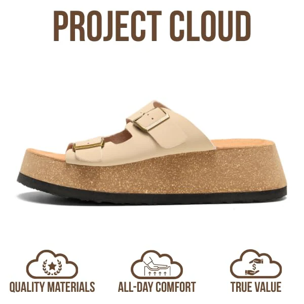 Project Cloud Women's | 100% Genuine Leather Platform Sandals for Women | Plush & Soft Insole | Lightweight | Non-Slip - Barcelona - Image 4