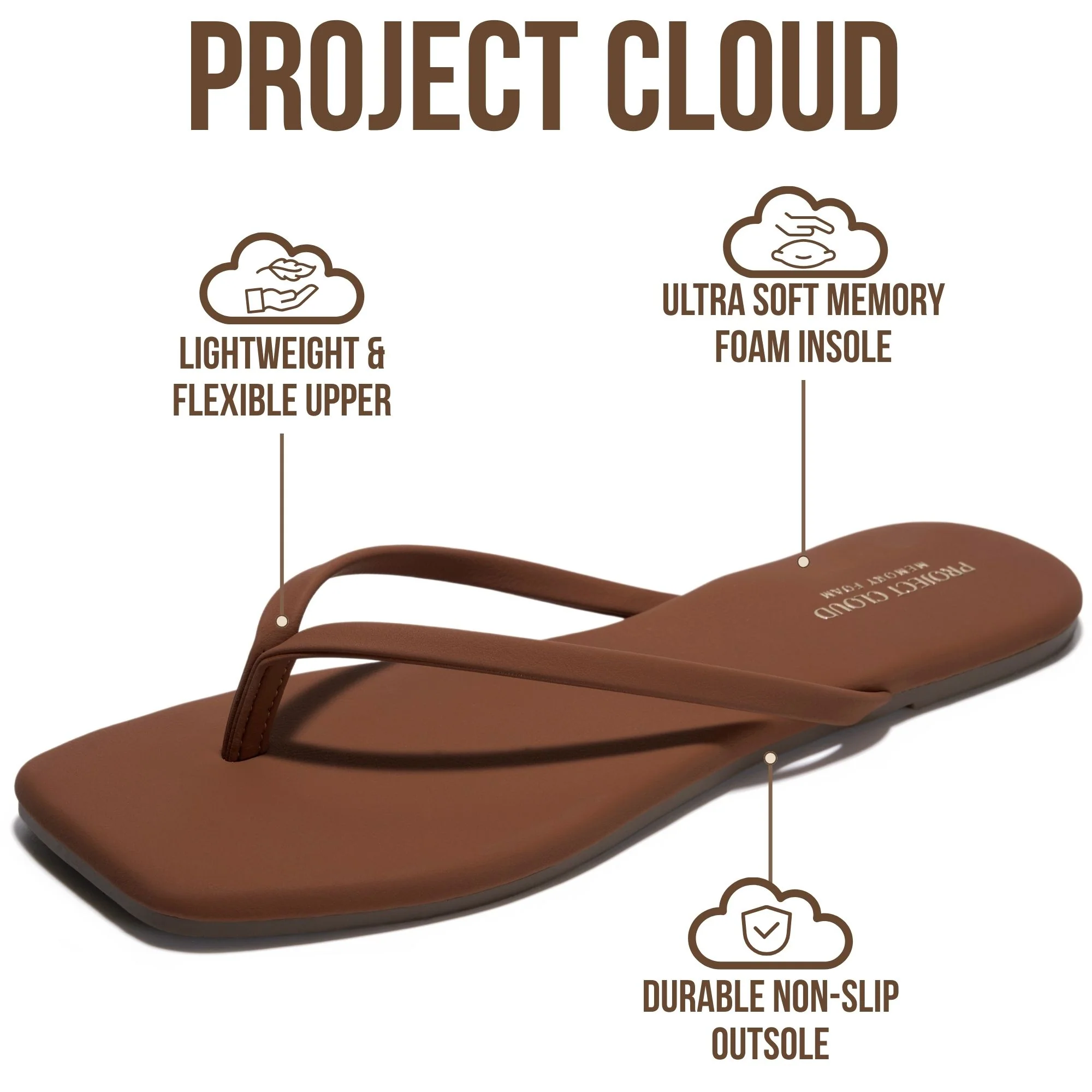 Project Cloud Women's | Square Toe Flip Flops | Memory Foam | Non-Slip - Dedication - Image 18