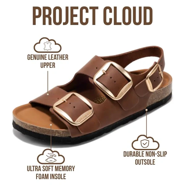 Project Cloud Women's | Genuine Leather Summer Sandals | Memory Foam Insole | Lightweight | Anti-Slip - Garda - Image 37