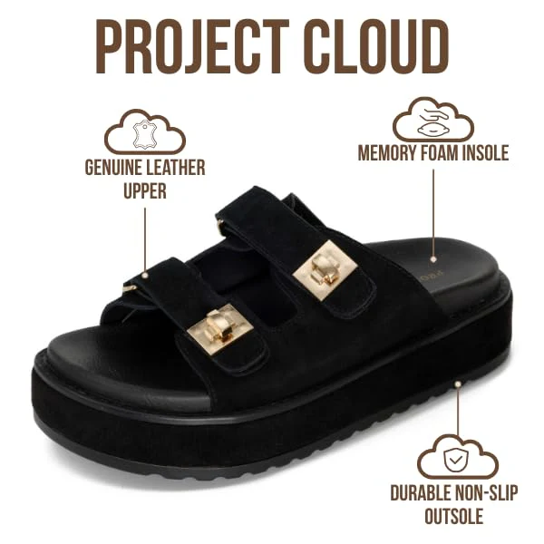 Project Cloud Women's | Genuine Leather Platform Sandals | Memory Foam Insole | Lightweight | Non-Slip - Havana - Image 13