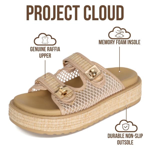 Project Cloud Women's | Genuine Leather Platform Sandals | Memory Foam Insole | Lightweight | Non-Slip - Havana - Image 3