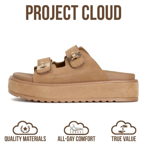 Project Cloud Women's | Genuine Leather Platform Sandals | Memory Foam Insole | Lightweight | Non-Slip - Havana - Image 9