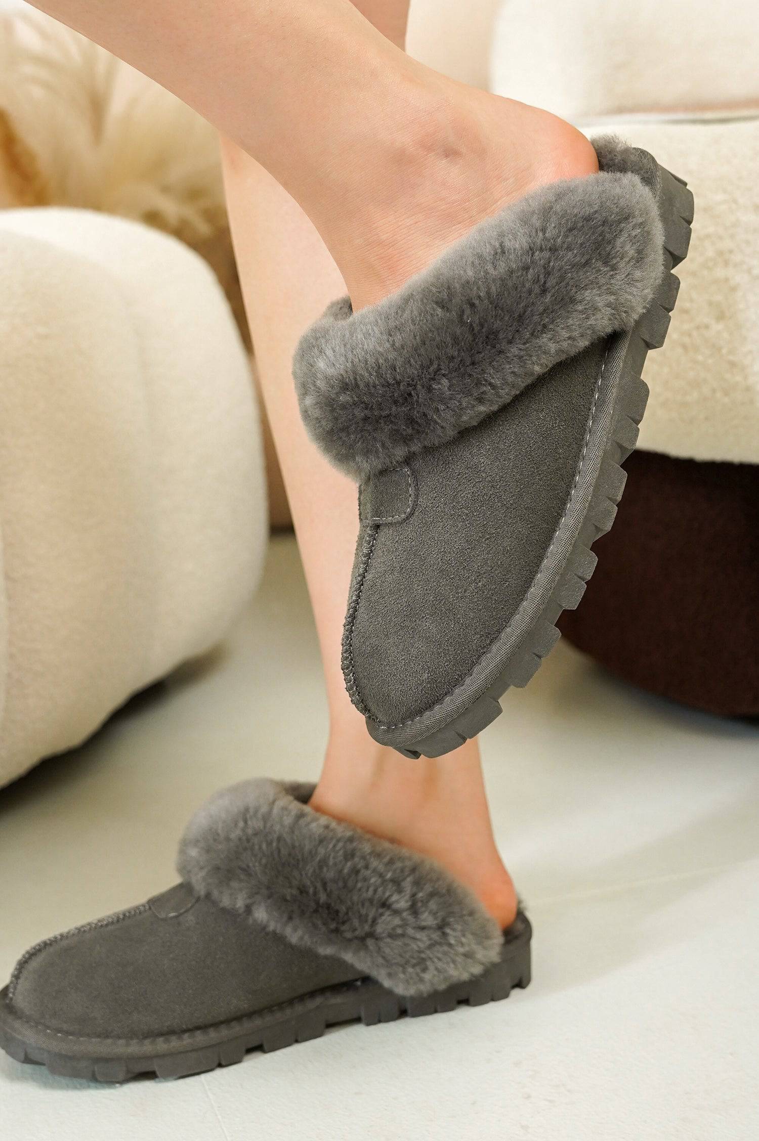 Project Cloud Women's | 100% Genuine Leather & Natural Fur Lining Fuzzy Slippers | Memory Foam | Non-Slip - Hedy - Image 18