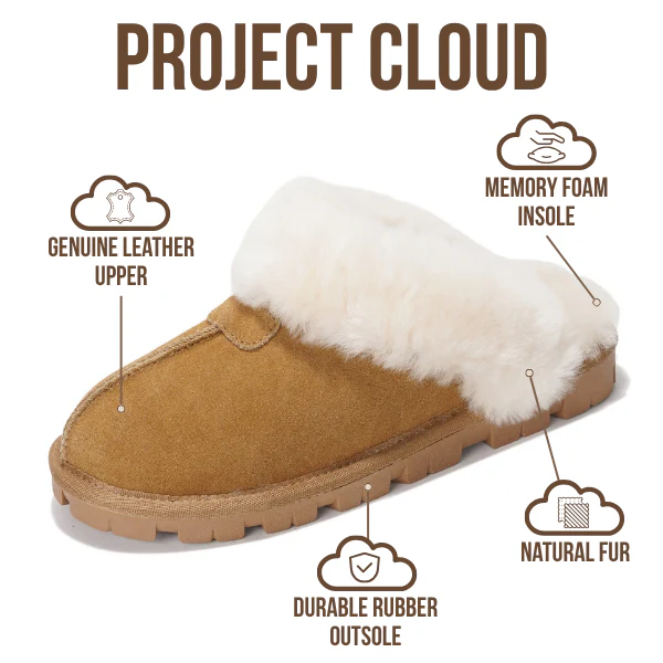Project Cloud Women's | 100% Genuine Leather & Natural Fur Lining Fuzzy Slippers | Memory Foam | Non-Slip - Hedy - Image 3