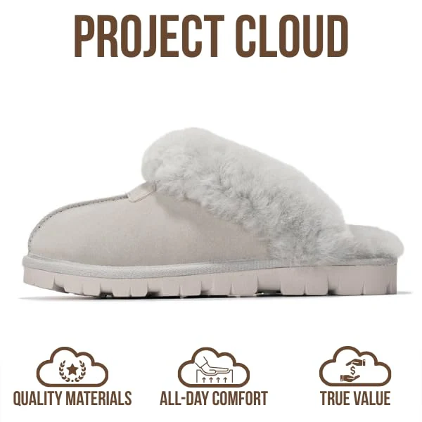 Project Cloud Women's | 100% Genuine Leather & Natural Fur Lining Fuzzy Slippers | Memory Foam | Non-Slip - Hedy - Image 34