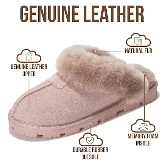 Project Cloud Women's | 100% Genuine Leather & Natural Fur Lining Fuzzy Slippers | Memory Foam | Non-Slip - Hedy - Image 39