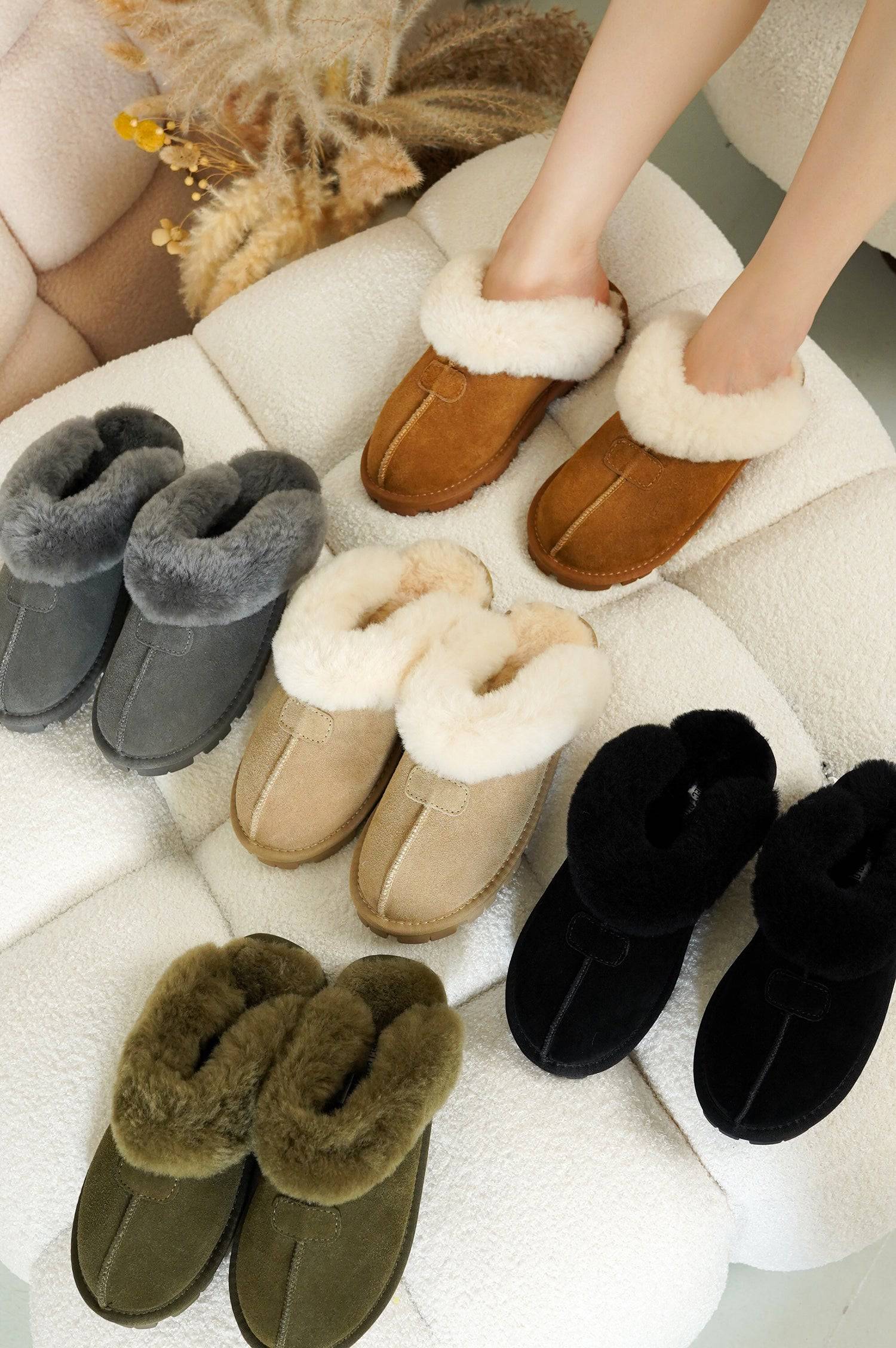 Project Cloud Women's | 100% Genuine Leather & Natural Fur Lining Fuzzy Slippers | Memory Foam | Non-Slip - Hedy - Image 43