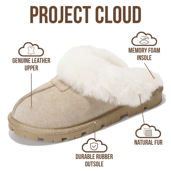 Project Cloud Women's | 100% Genuine Leather & Natural Fur Lining Fuzzy Slippers | Memory Foam | Non-Slip - Hedy - Image 9