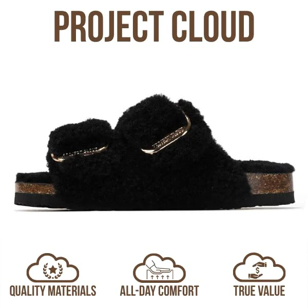 Project Cloud Kids Fur Sandals with Adjustable Buckle | Water Resistant | ProjectPlush | Lightweight | Non-Slip - Little Santorini Fur - Image 11