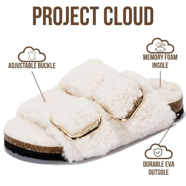 Project Cloud Kids Fur Sandals with Adjustable Buckle | Water Resistant | ProjectPlush | Lightweight | Non-Slip - Little Santorini Fur - Image 4