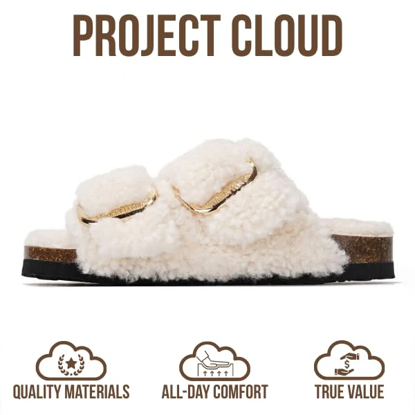 Project Cloud Kids Fur Sandals with Adjustable Buckle | Water Resistant | ProjectPlush | Lightweight | Non-Slip - Little Santorini Fur - Image 5