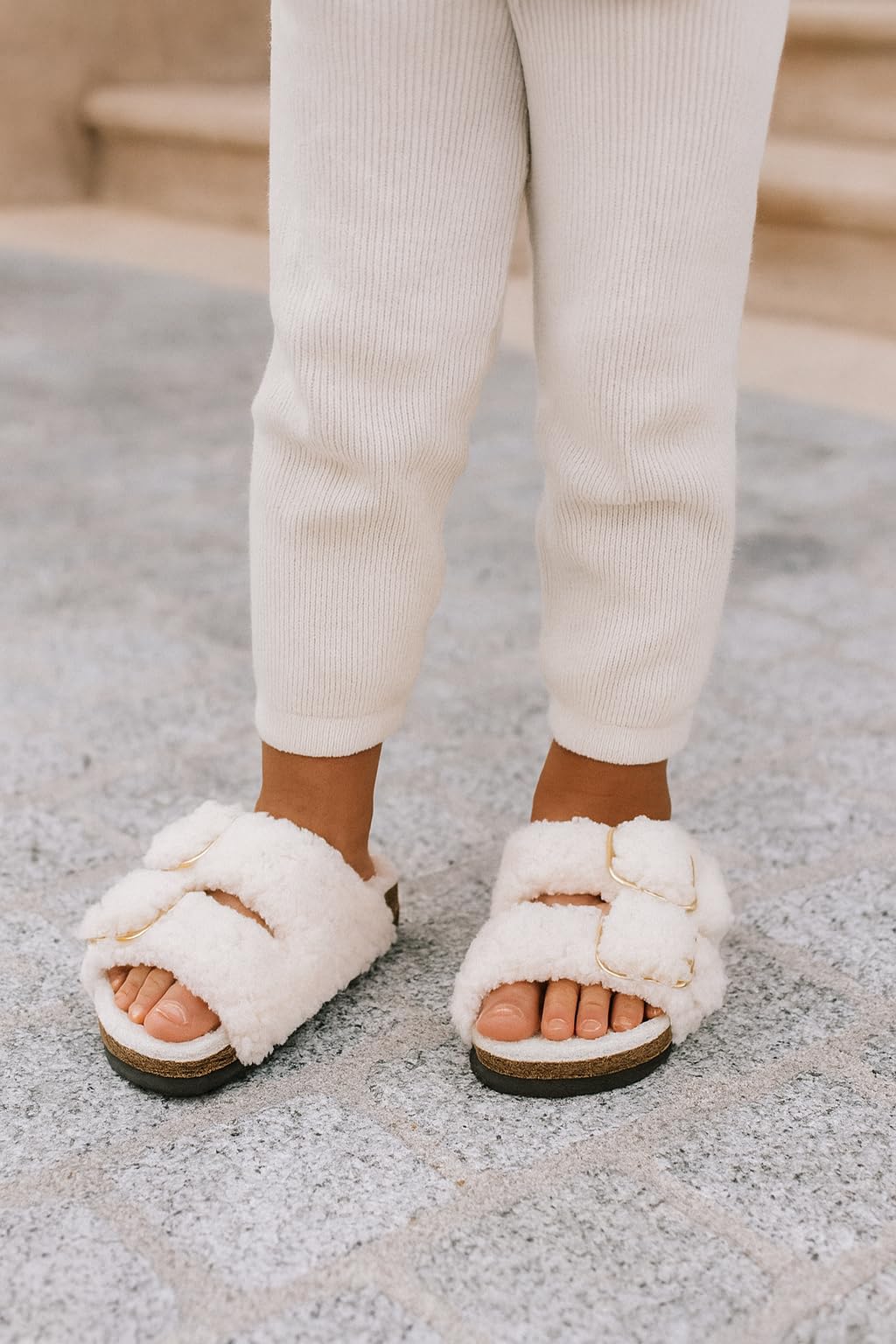Project Cloud Kids Fur Sandals with Adjustable Buckle | Water Resistant | ProjectPlush | Lightweight | Non-Slip - Little Santorini Fur - Image 7
