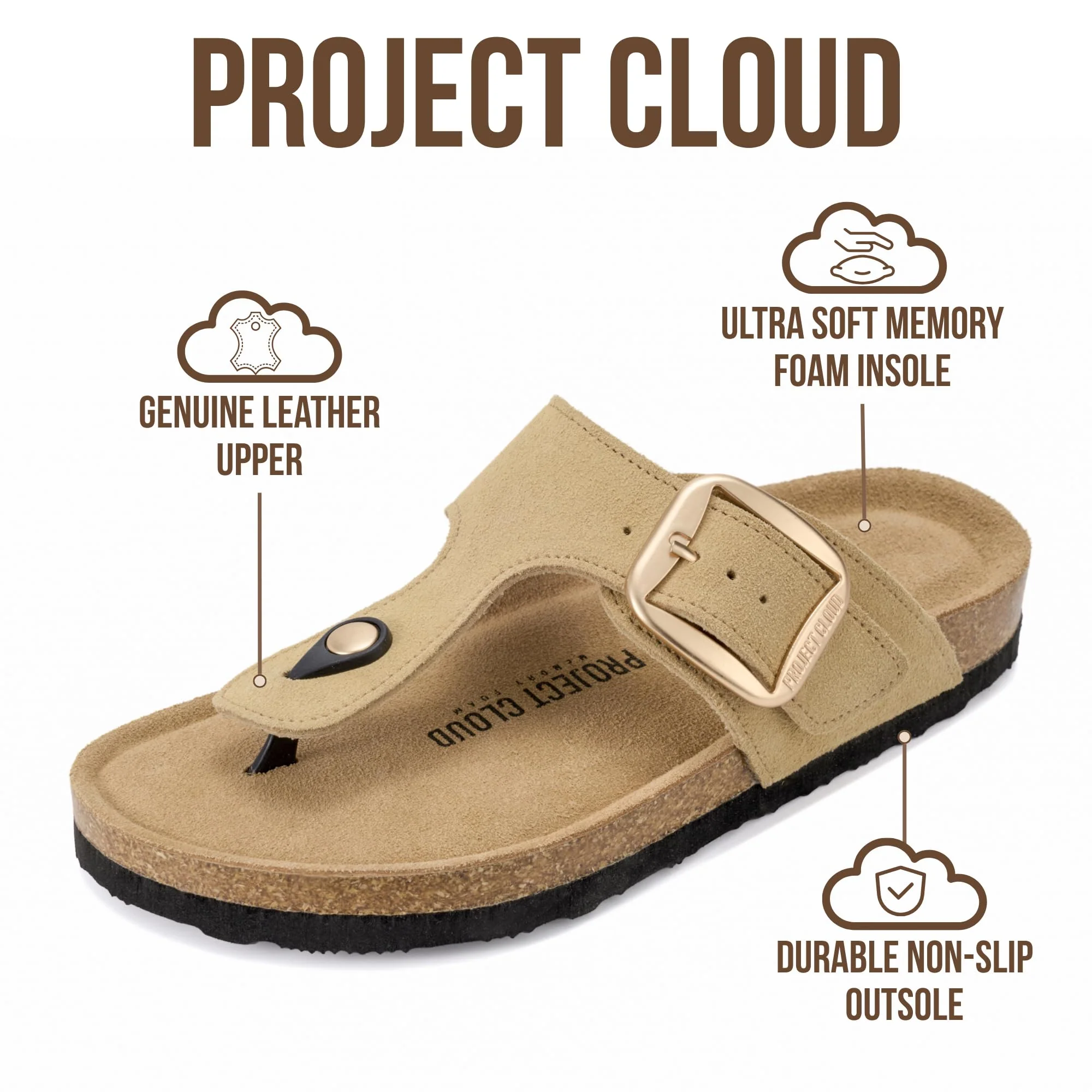 Project Cloud Women's | 100% Genuine Leather Thong Sandals | Memory Foam Insole | Lightweight | Non-Slip - Malaga - Image 28