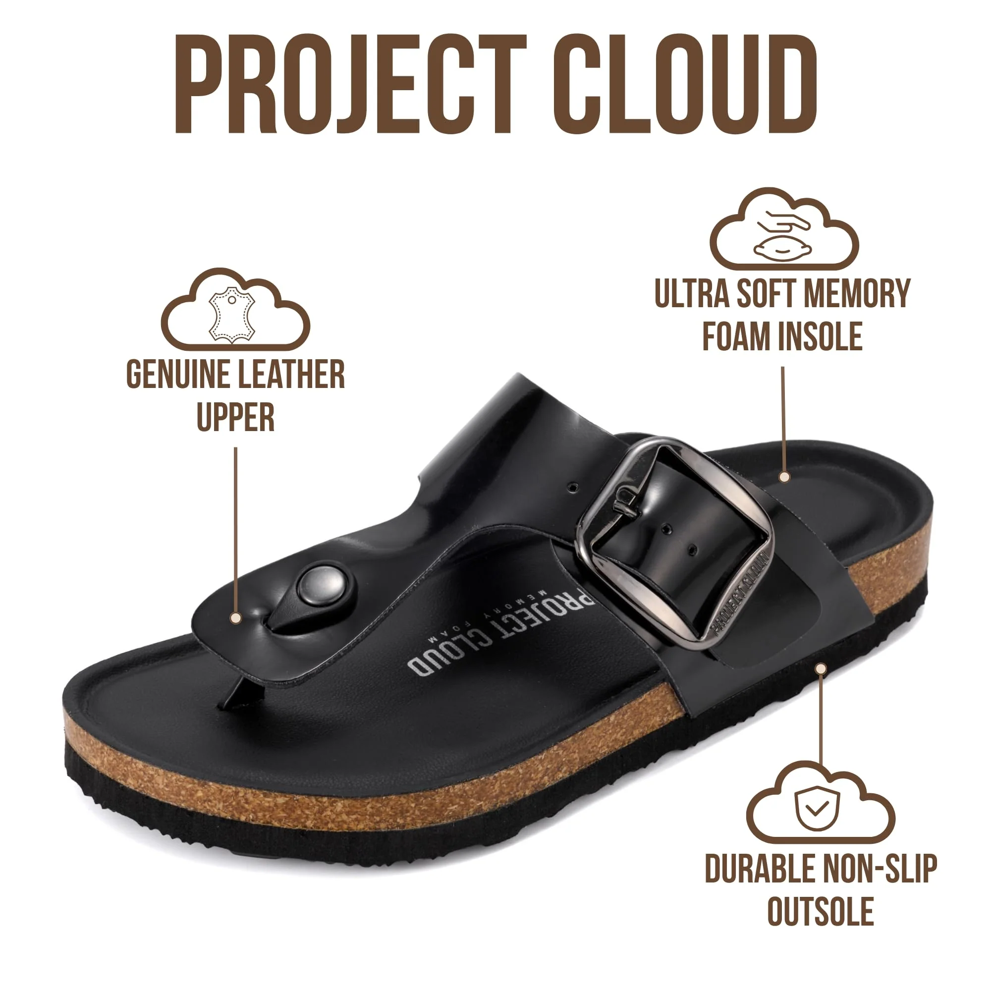 Project Cloud Women's | 100% Genuine Leather Thong Sandals | Memory Foam Insole | Lightweight | Non-Slip - Malaga - Image 8