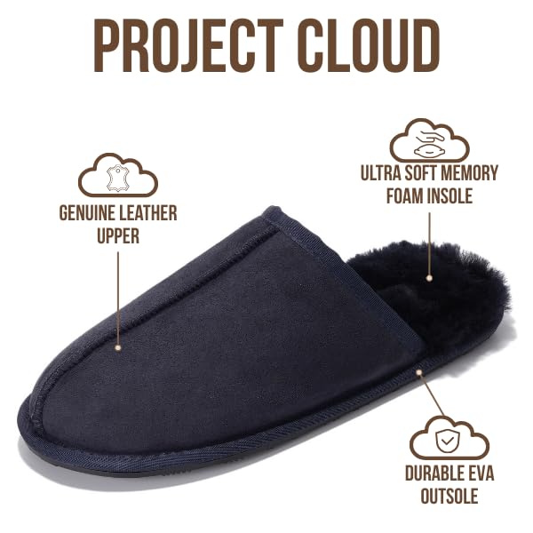 Project Cloud Men's | Genuine Sheepskin Upper House Slippers | Memory Foam | Lightweight | Non-Slip - Colin - Image 27
