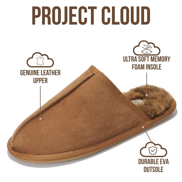 Project Cloud Men's | Genuine Sheepskin Upper House Slippers | Memory Foam | Lightweight | Non-Slip - Colin - Image 33