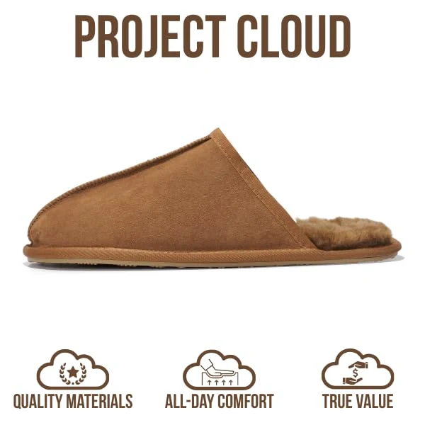 Project Cloud Men's | Genuine Sheepskin Upper House Slippers | Memory Foam | Lightweight | Non-Slip - Colin - Image 34