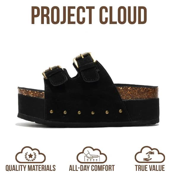 Project Cloud Women's | Genuine Leather Wedge Sandals with Buckle | Lightweight | Non-Slip - Oliy - Image 10