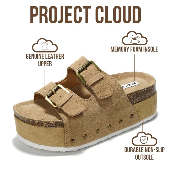 Project Cloud Women's | Genuine Leather Wedge Sandals with Buckle | Lightweight | Non-Slip - Oliy - Image 3