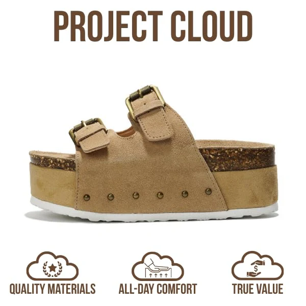 Project Cloud Women's | Genuine Leather Wedge Sandals with Buckle | Lightweight | Non-Slip - Oliy - Image 4