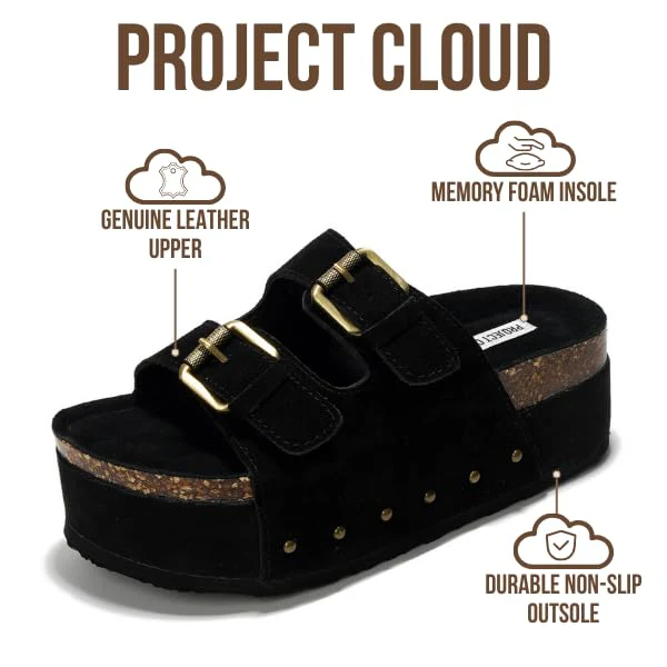 Project Cloud Women's | Genuine Leather Wedge Sandals with Buckle | Lightweight | Non-Slip - Oliy - Image 9