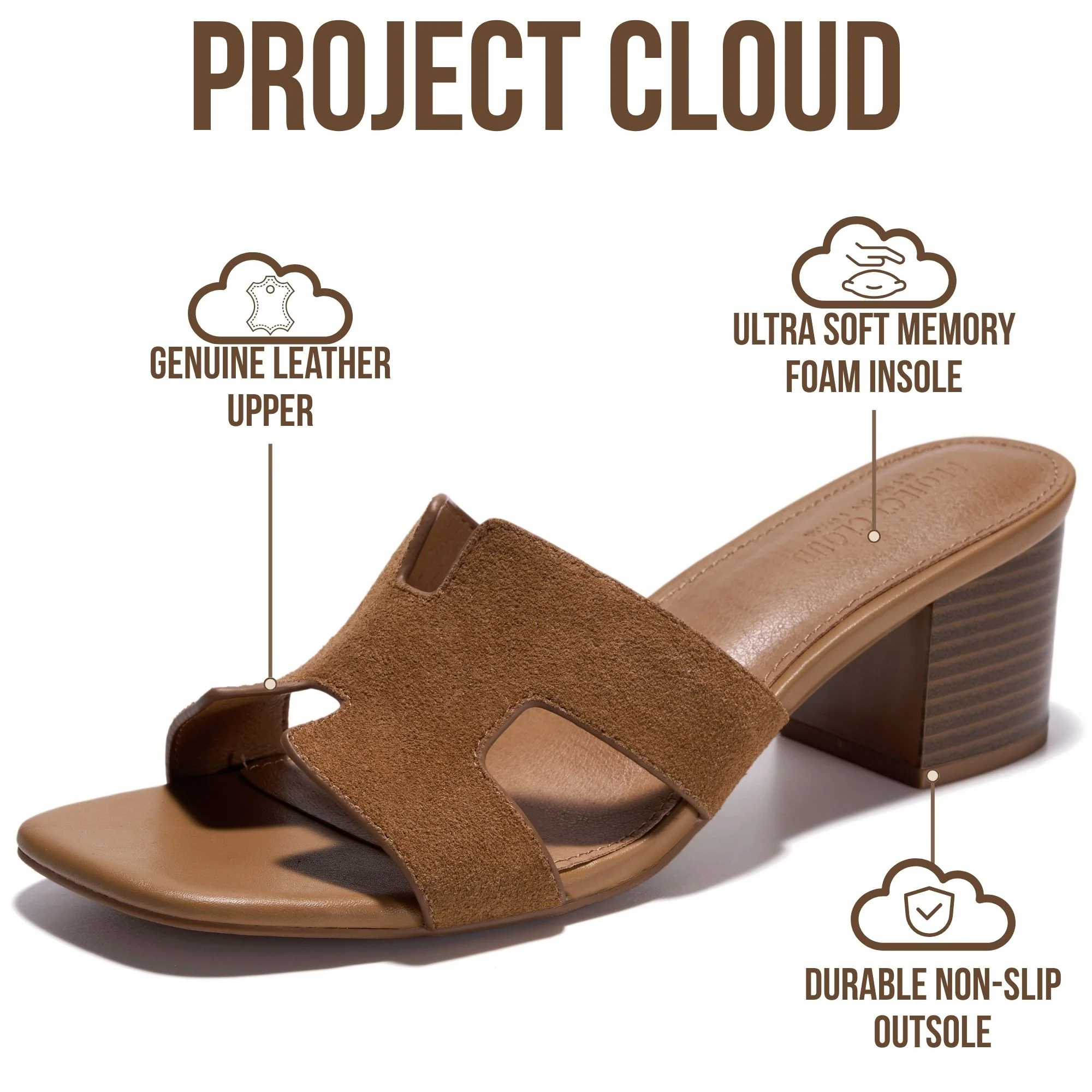 Project Cloud Women's | 100% Genuine Leather Heeled Sandals | Memory Foam | Lightweight | Non-Slip - Opal - Image 18