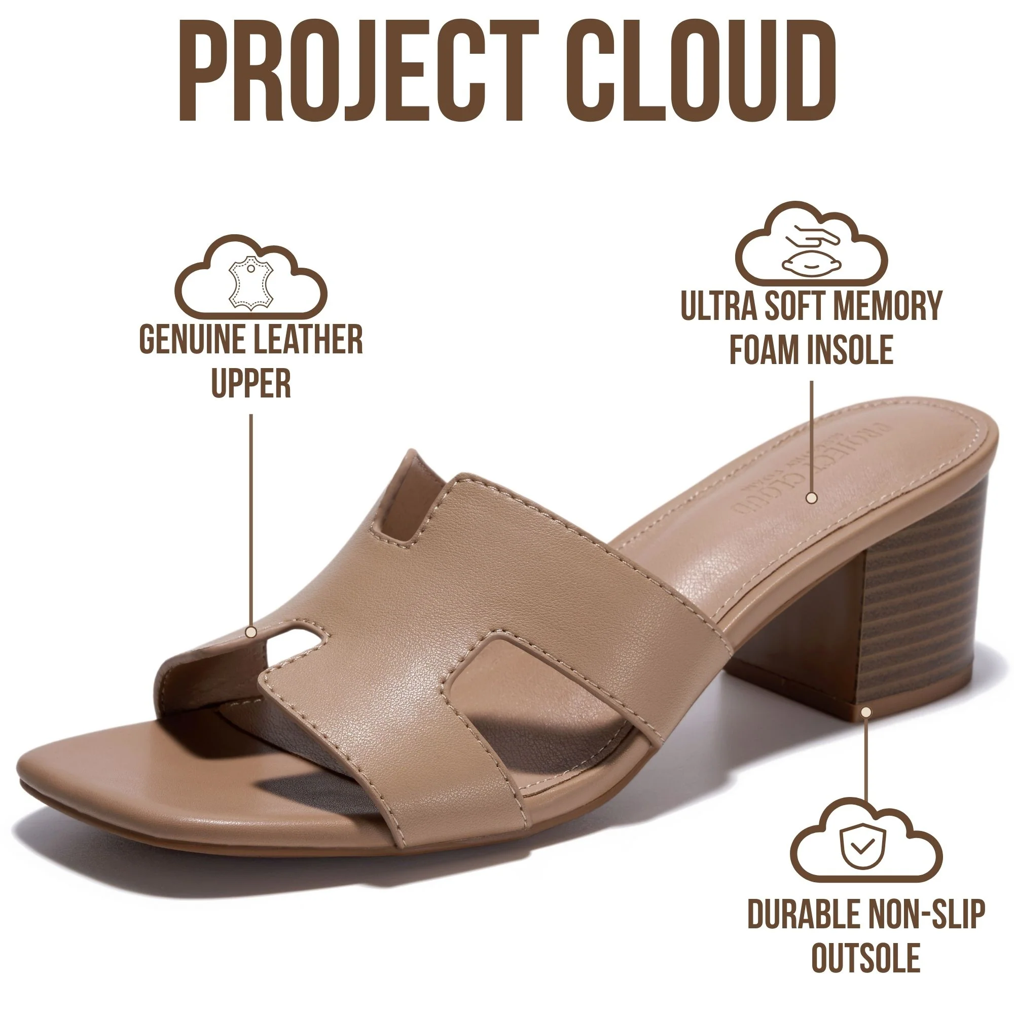 Project Cloud Women's | 100% Genuine Leather Heeled Sandals | Memory Foam | Lightweight | Non-Slip - Opal - Image 23