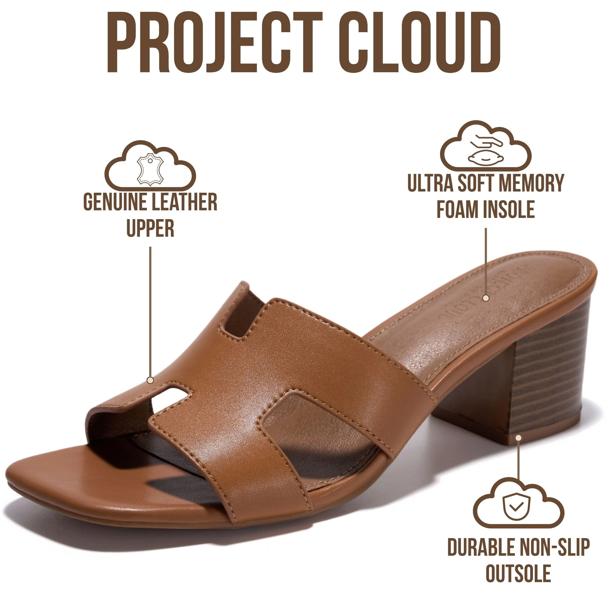 Project Cloud Women's | 100% Genuine Leather Heeled Sandals | Memory Foam | Lightweight | Non-Slip - Opal - Image 3