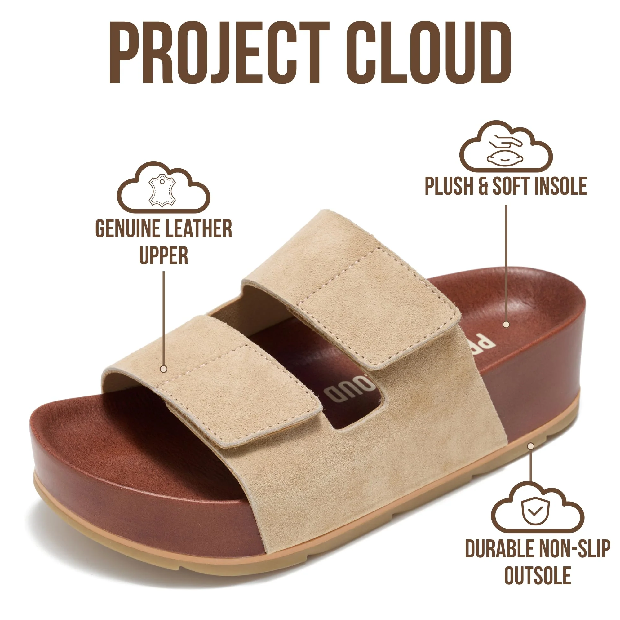 Project Cloud Women's | Platform Sandals | Plush & Soft Insole | Lightweight | Non-Slip - Pismo - Image 3
