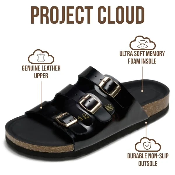 Project Cloud Women's | Genuine Leather Sandals | ProjectPlush | Memory Foam | Non-Slip - Capri - Image 47