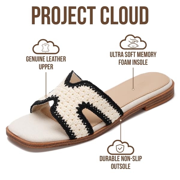 Project Cloud Women's | Genuine Leather Flat Summer Sandals | Memory Foam | Lightweight | Non-Slip - Jannel - Image 101