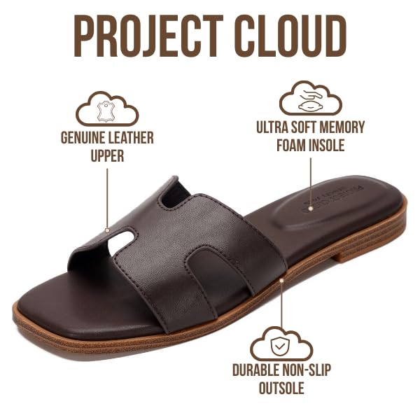 Project Cloud Women's | Genuine Leather Flat Summer Sandals | Memory Foam | Lightweight | Non-Slip - Jannel - Image 106
