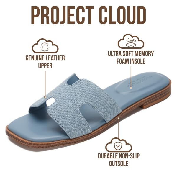 Project Cloud Women's | Genuine Leather Flat Summer Sandals | Memory Foam | Lightweight | Non-Slip - Jannel - Image 111