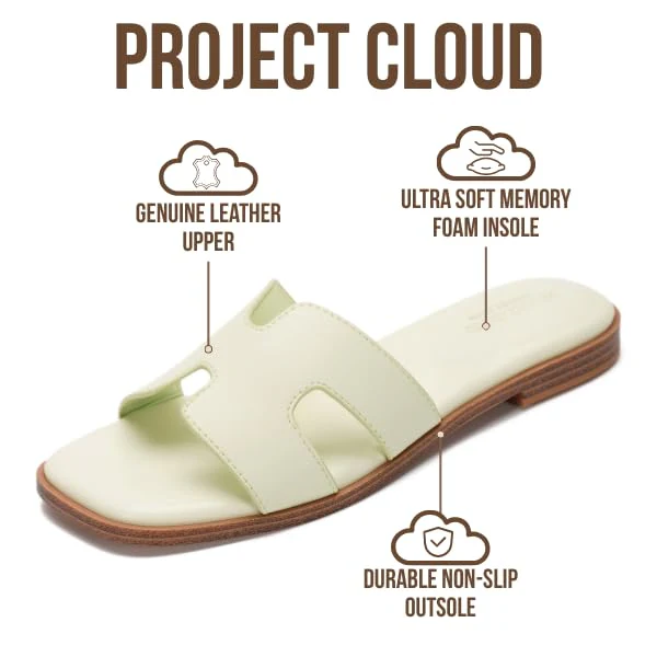 Project Cloud Women's | Genuine Leather Flat Summer Sandals | Memory Foam | Lightweight | Non-Slip - Jannel - Image 117